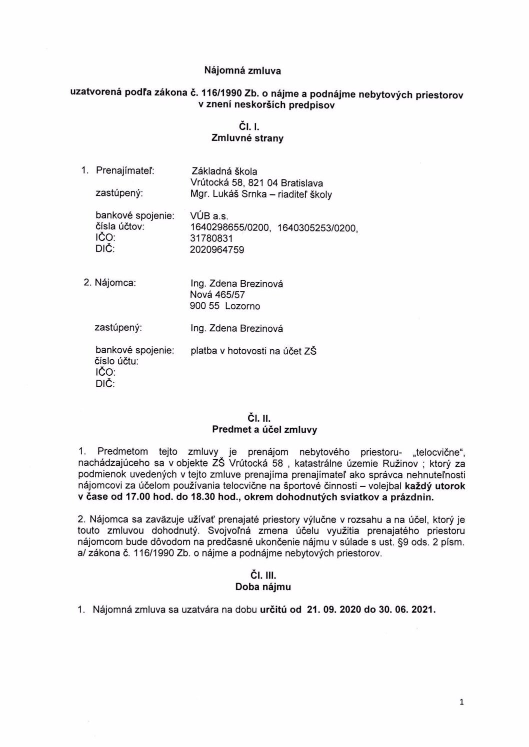 ZMLUVA p. Brezinová Volejbal, 2020-21